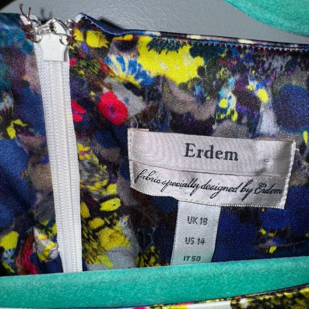 EUC Erdem Floral Silk Sheath Long Sleeve Dress Size 14 US - Picture 6 of 10